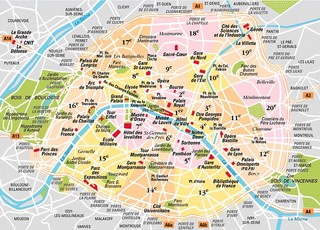 Karte die stadtteile und ortsteile in Paris