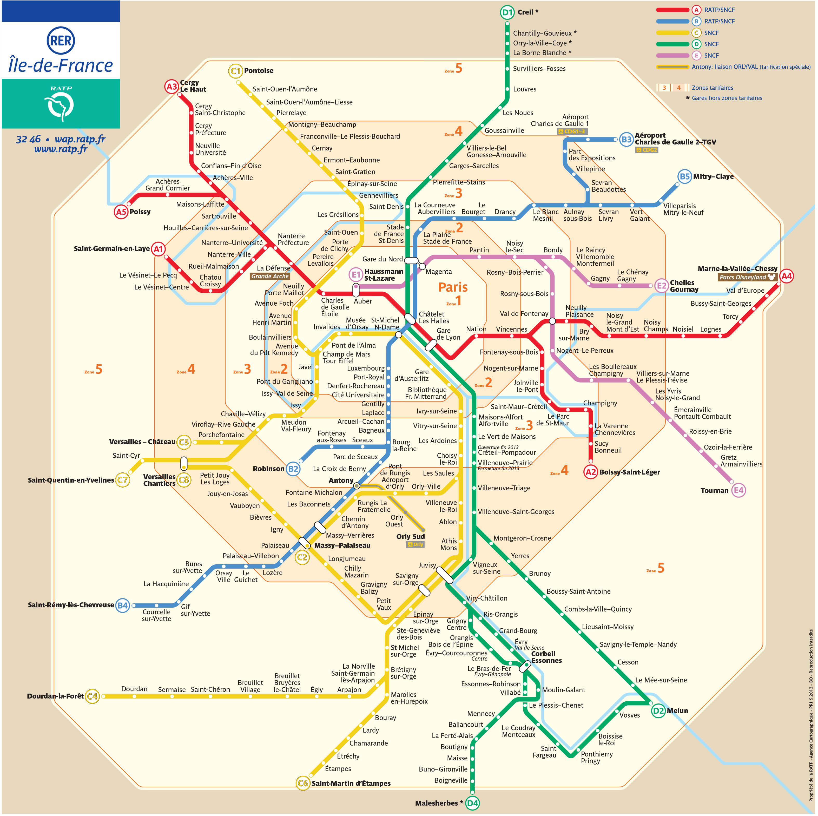 S bahn (rer,transilien) netzplan und karte von Paris