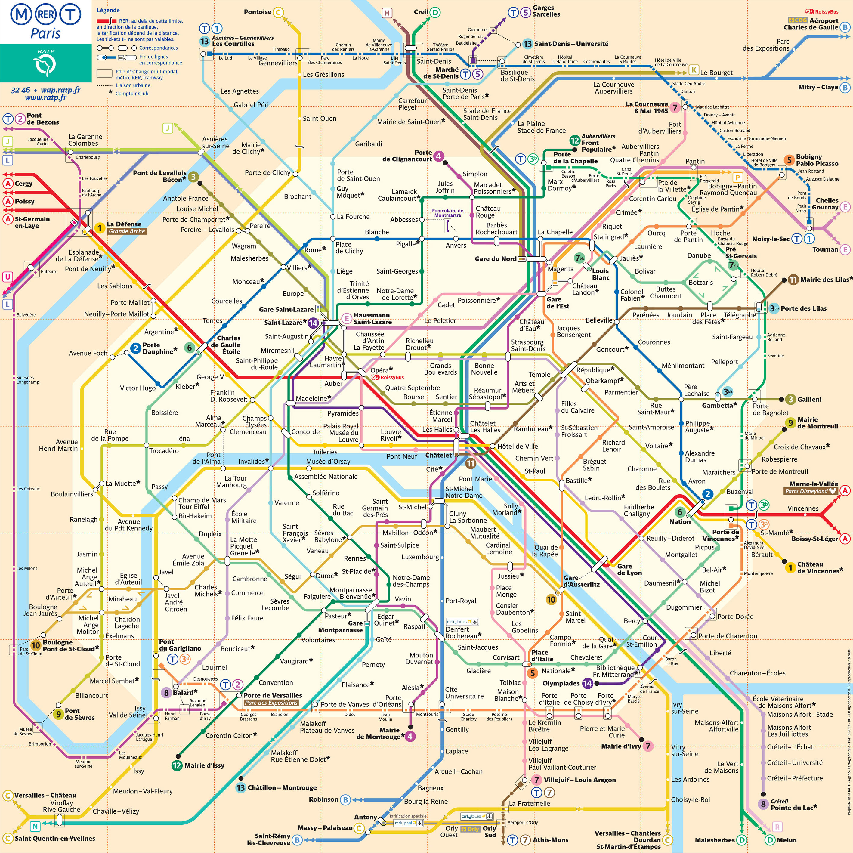 U bahn (metro) netzplan und karte von Paris : stationen und linien