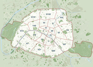 Karte die bezirke und stadtbezirke in Paris