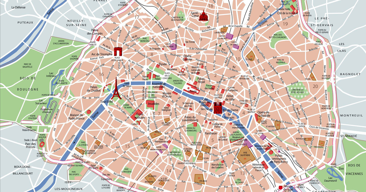 Touristischen karte von Paris Sehenswürdigkeiten und Touren