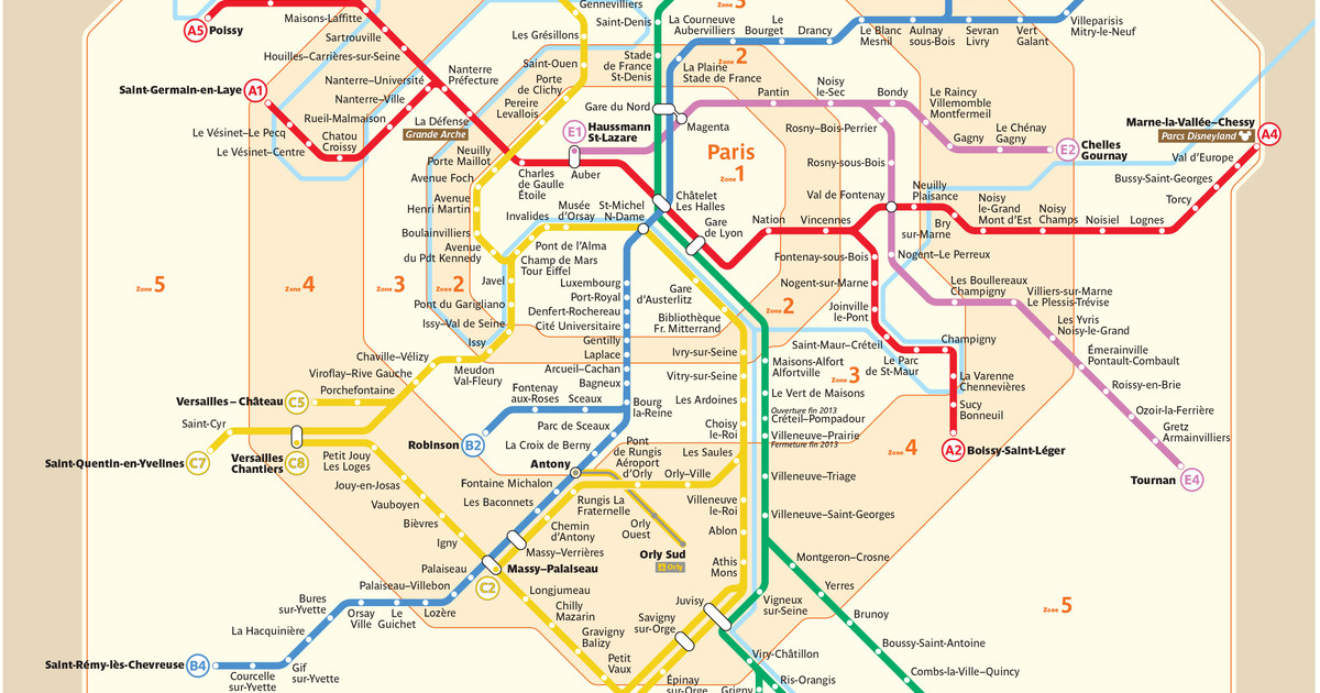 S bahn (rer,transilien) netzplan und karte von Paris : stationen und linien